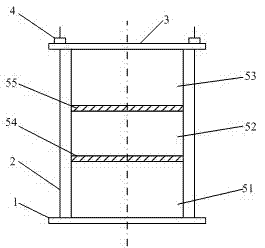 Interlaminar shear device of cylindrical test piece of bituminous paving and shearing method thereof