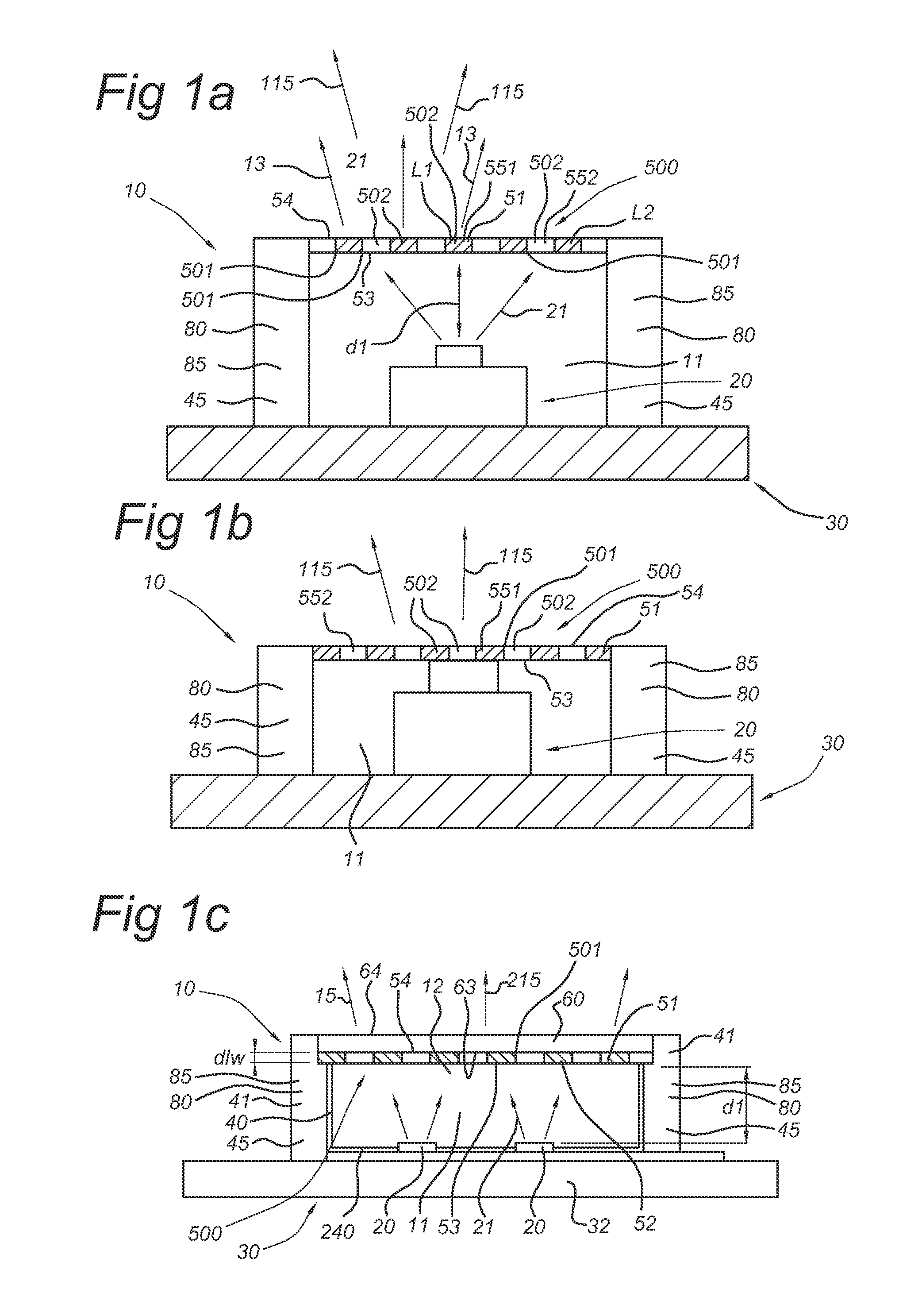 Illumination device with LED with a self-supporting grid containing luminescent material and method of making the self-supporting grid