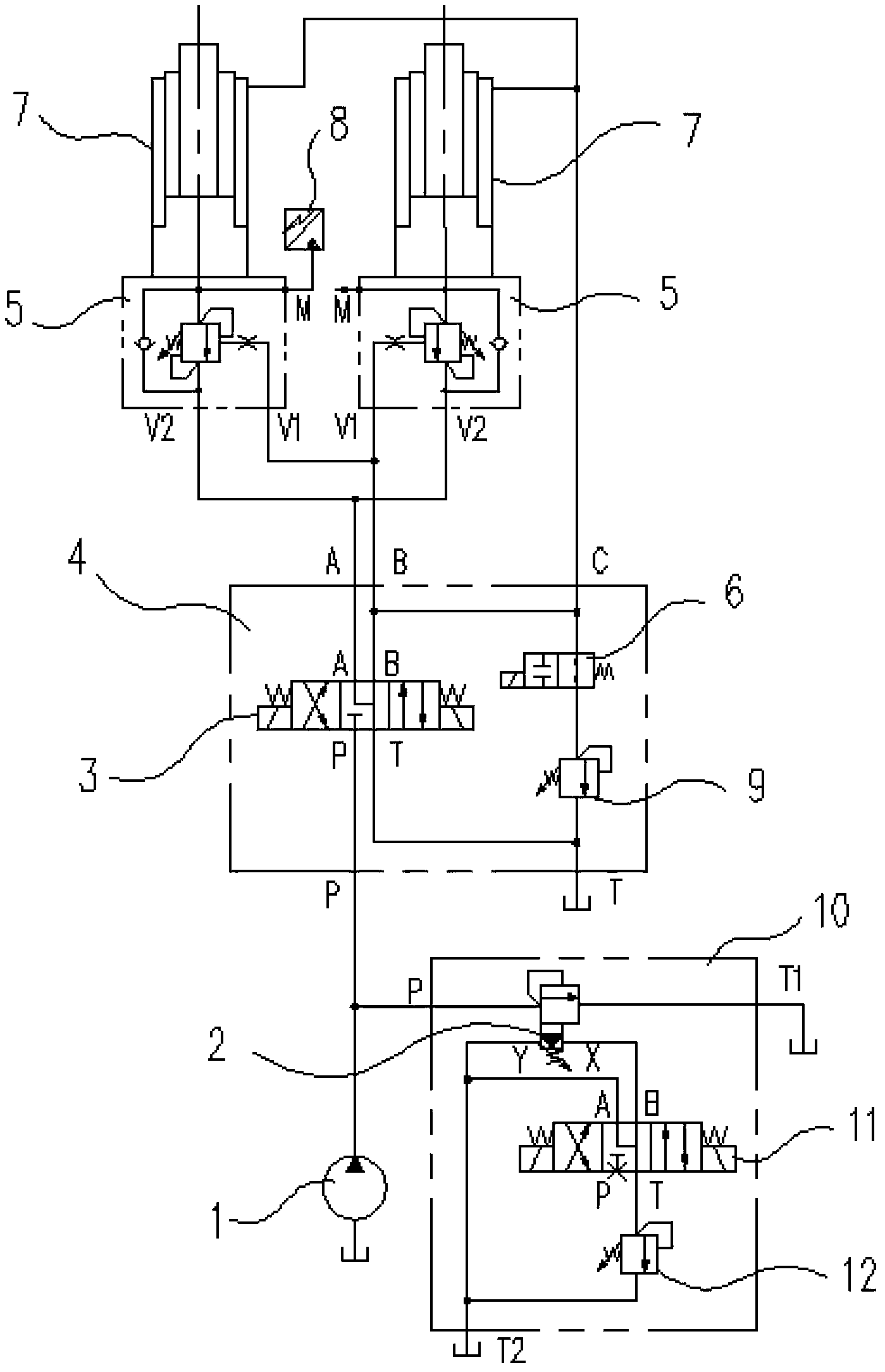 Crawler crane mast lifting hydraulic control system and method