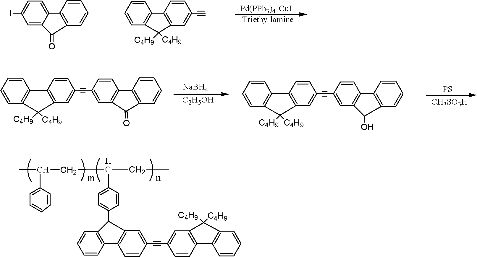 Di-polyfluorene graft polystyrene