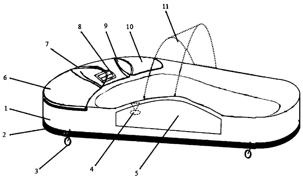 Roller-skating flat-dragging type wireless computer mouse for feet