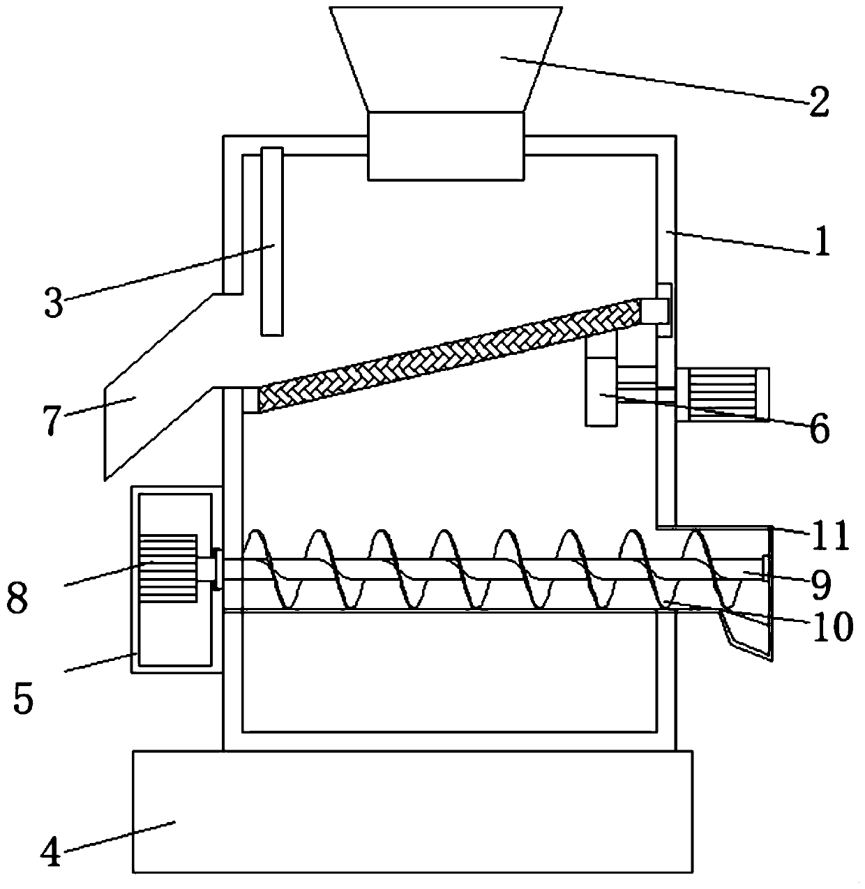 Screening device for fused quartz material crushing