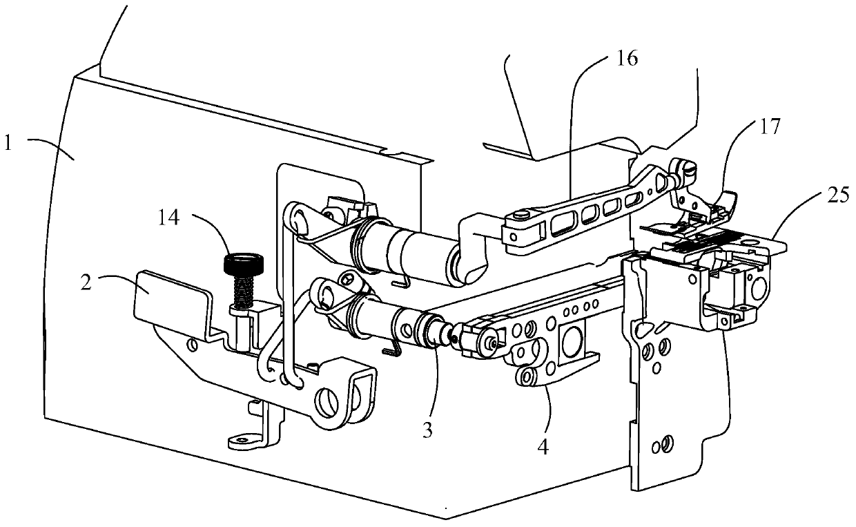 A downward movement structure of a feeding mechanism controlled by a presser foot lifting mechanism and a sewing machine