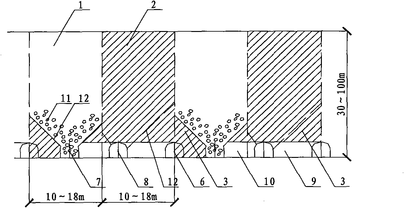 Mine down-hole double-stope bottom structure