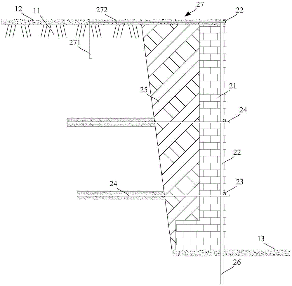 Earth-retaining wall structure with steel tube reinforcing ribs and construction method for earth-retaining wall structure