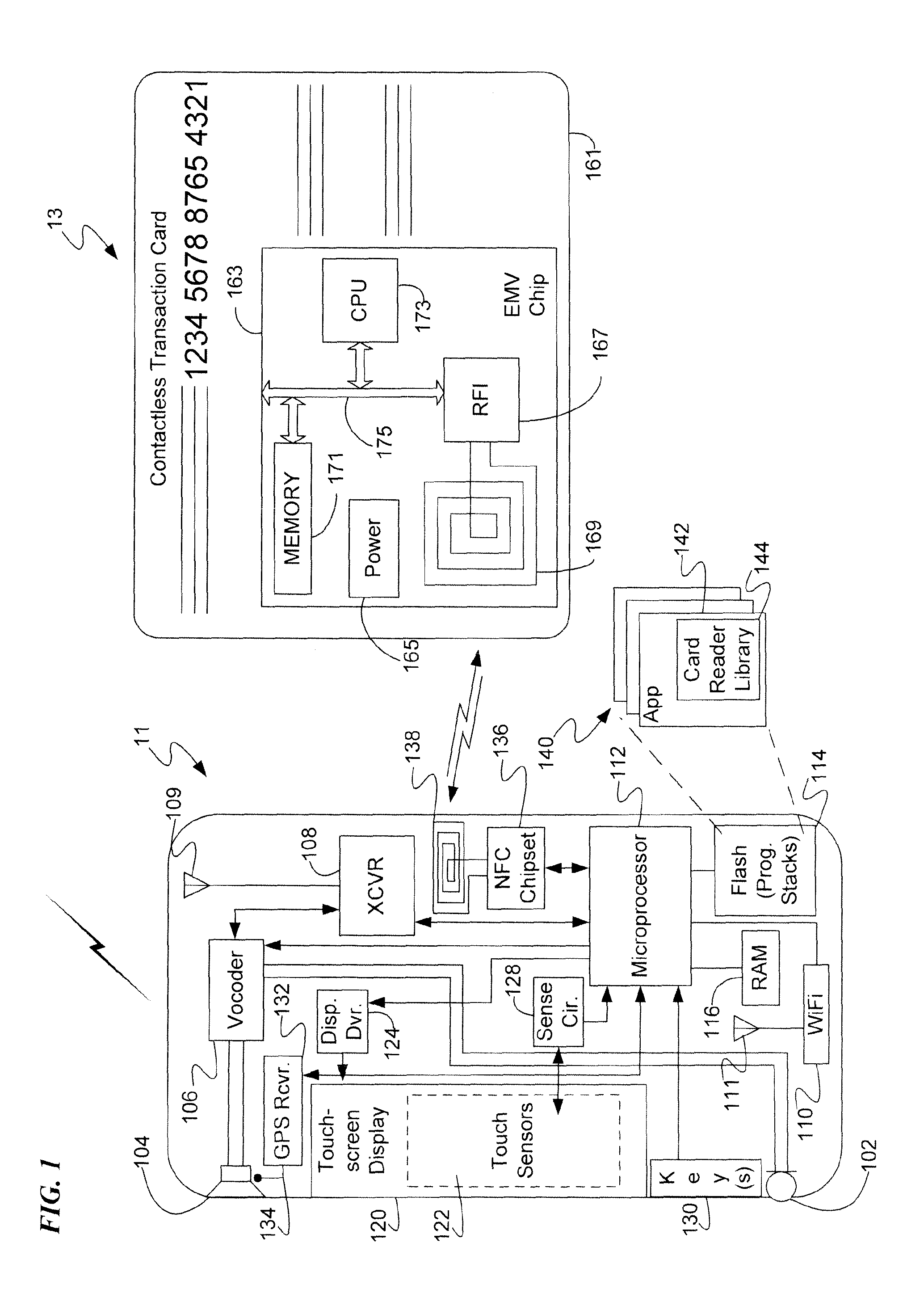 Payment or other transaction through mobile device using NFC to access a contactless transaction card