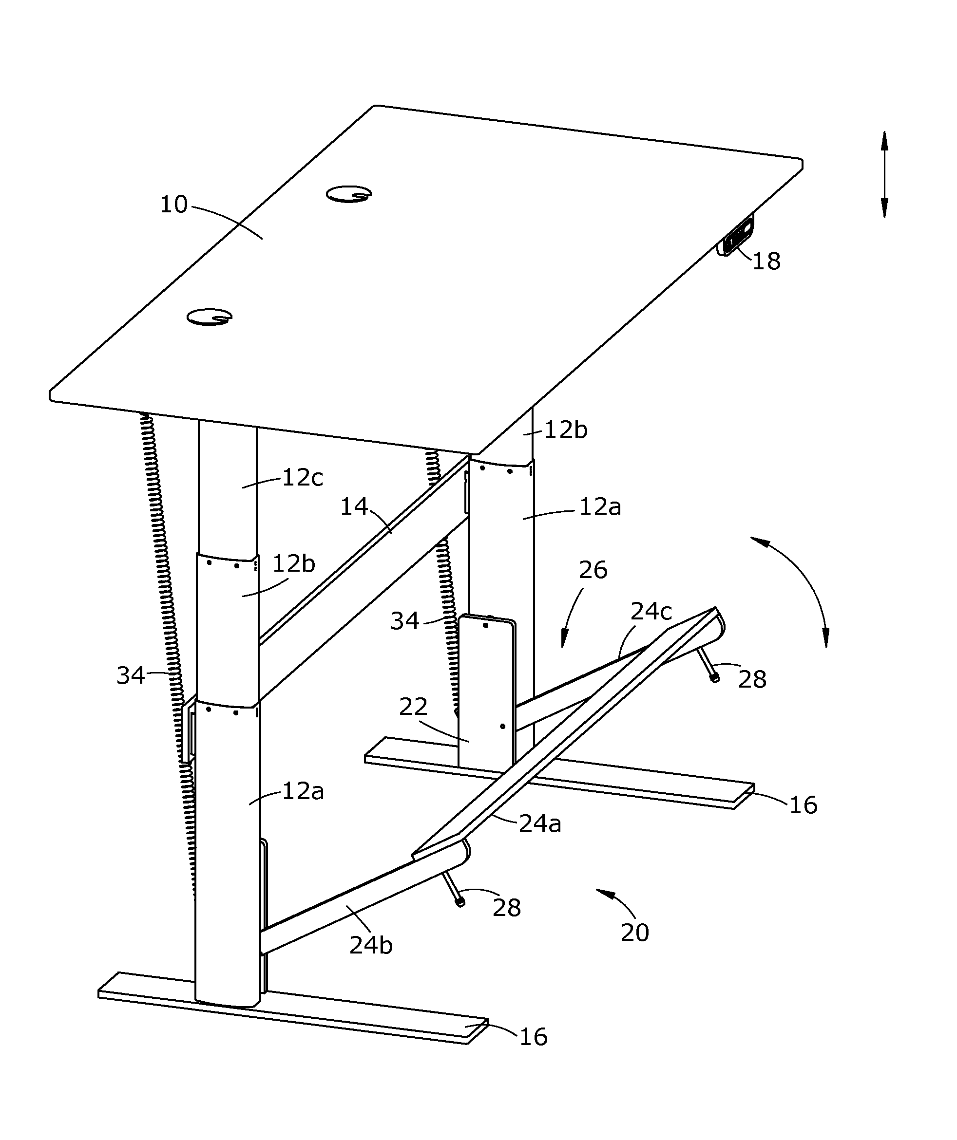 Electric height adjustable desk with synchronous moving mechanical footrest