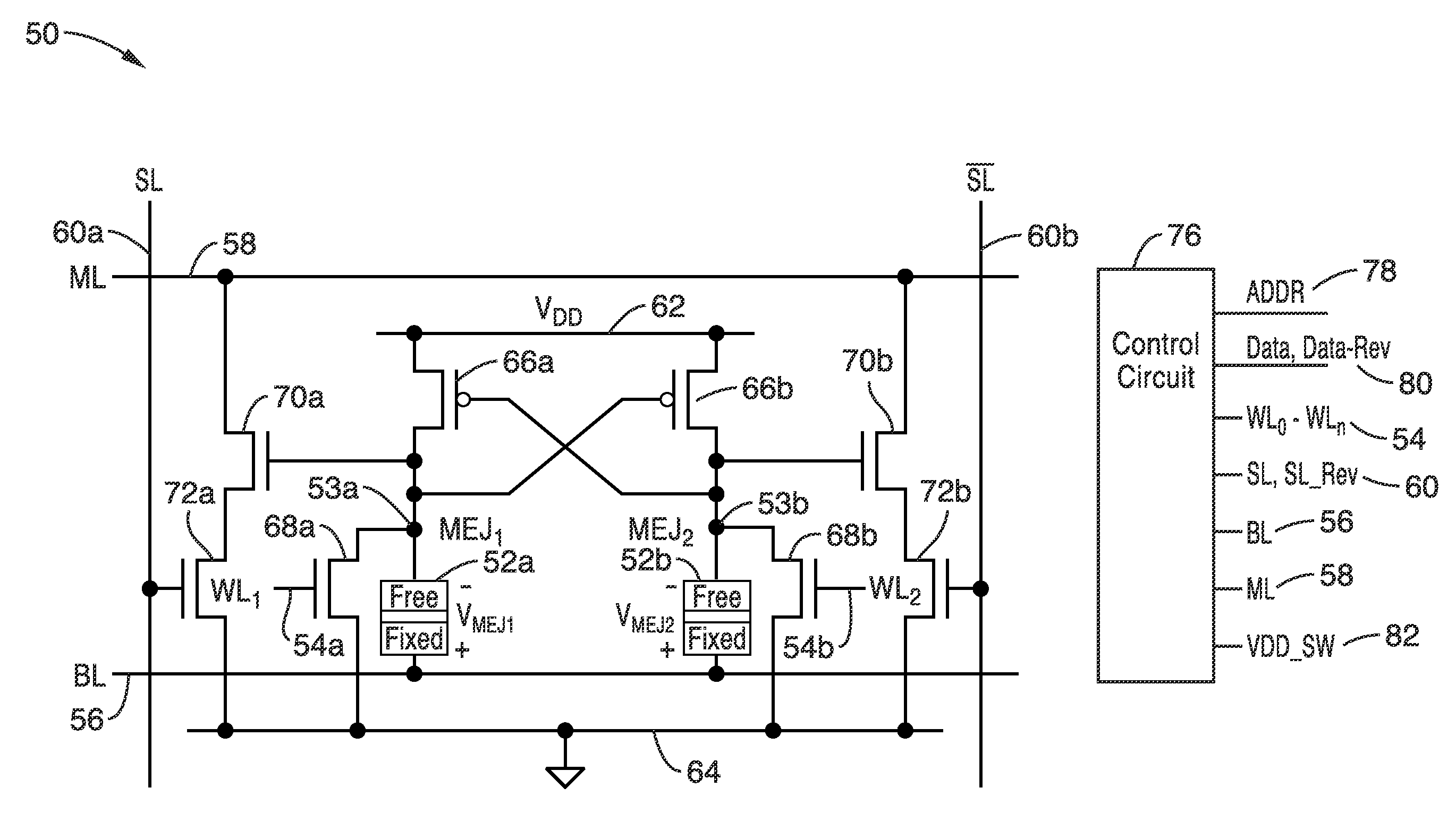 Read-disturbance-free nonvolatile content addressable memory (CAM)