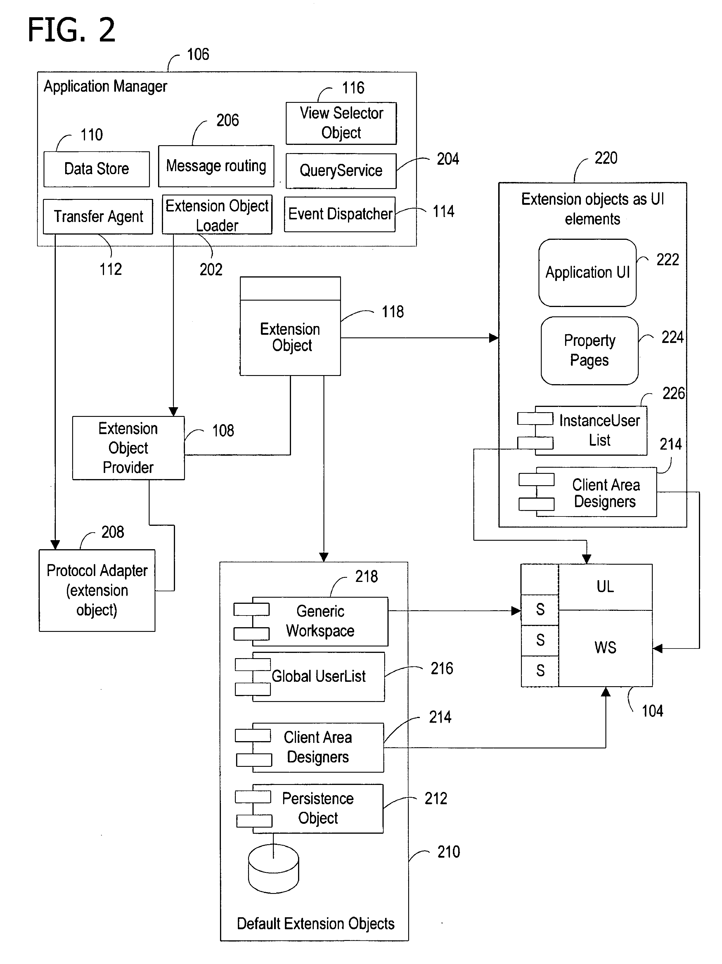 Dynamically extensible application program framework including message and notification routing