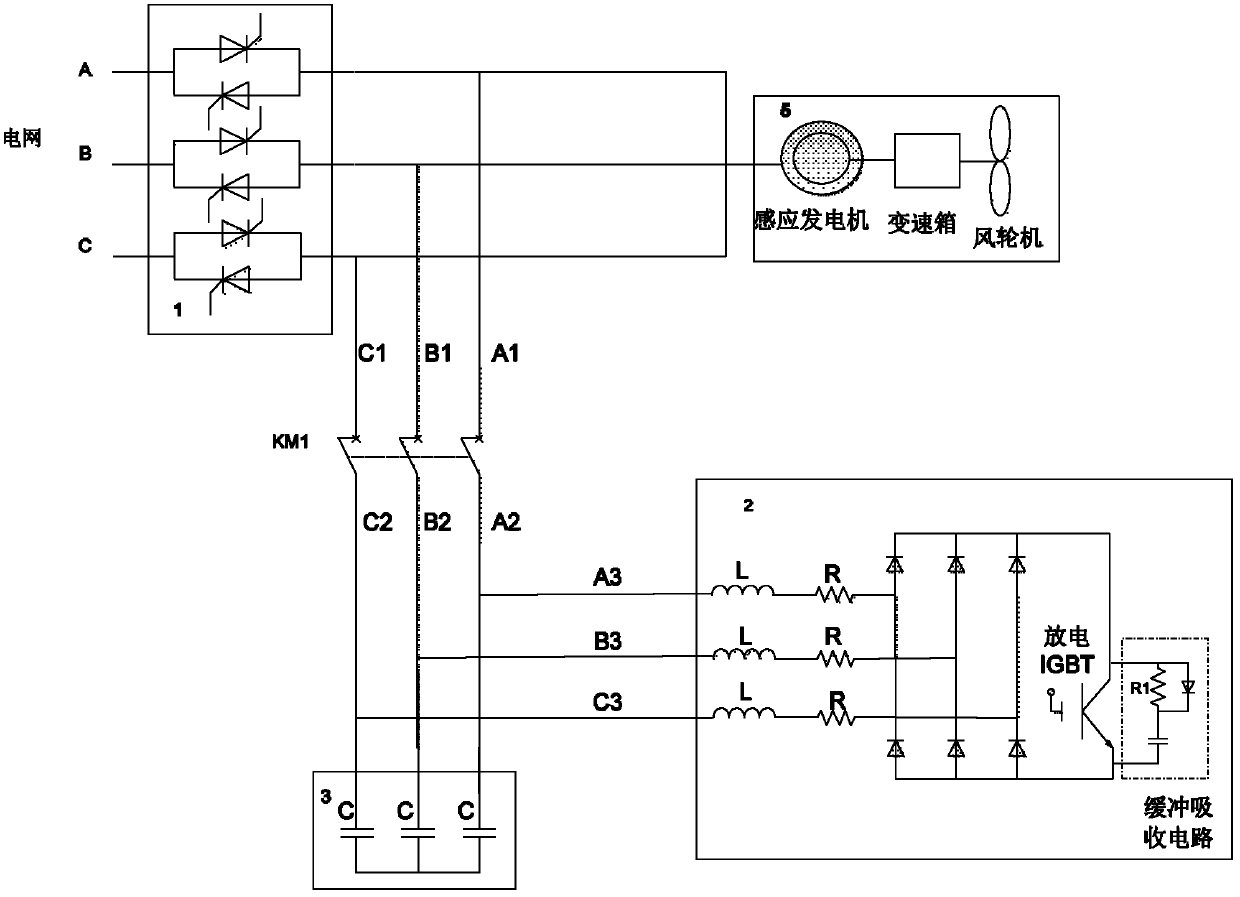 Constant-speed constant-frequency wind turbine low-voltage riding-through device and control method