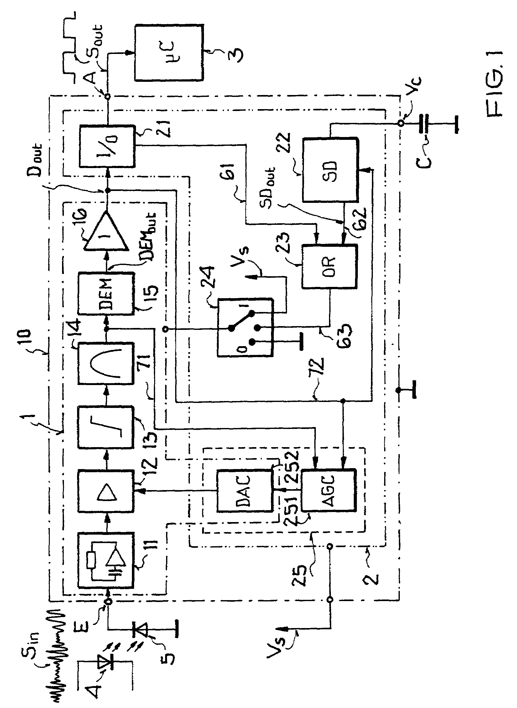 Energy-saving method for the wireless reception of data modulated on a carrier signal