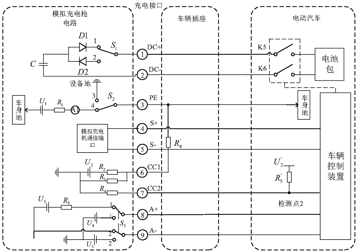 Electric vehicle DC charging interface connection state detector