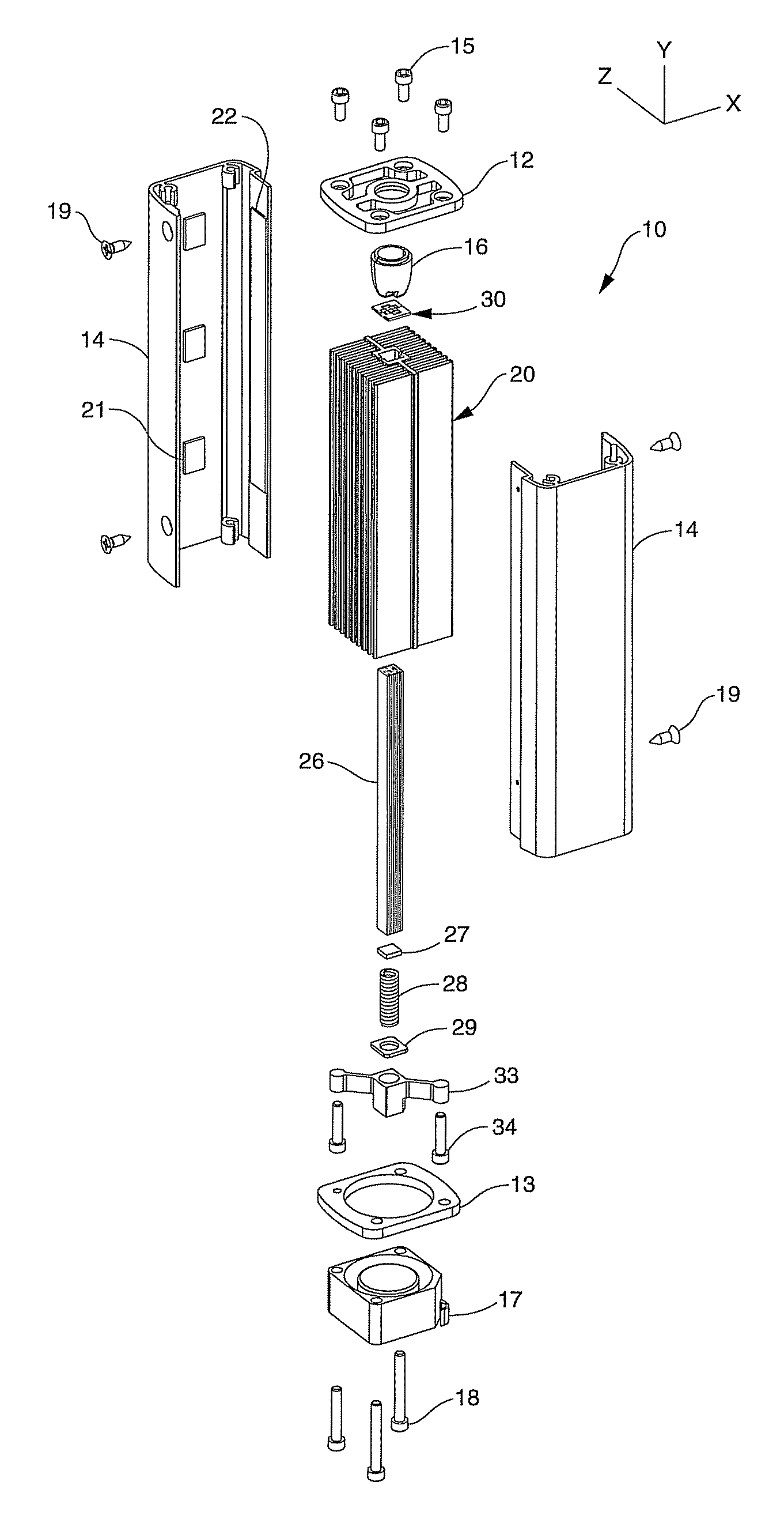 Solid state lighting apparatus utilizing axial thermal dissipation