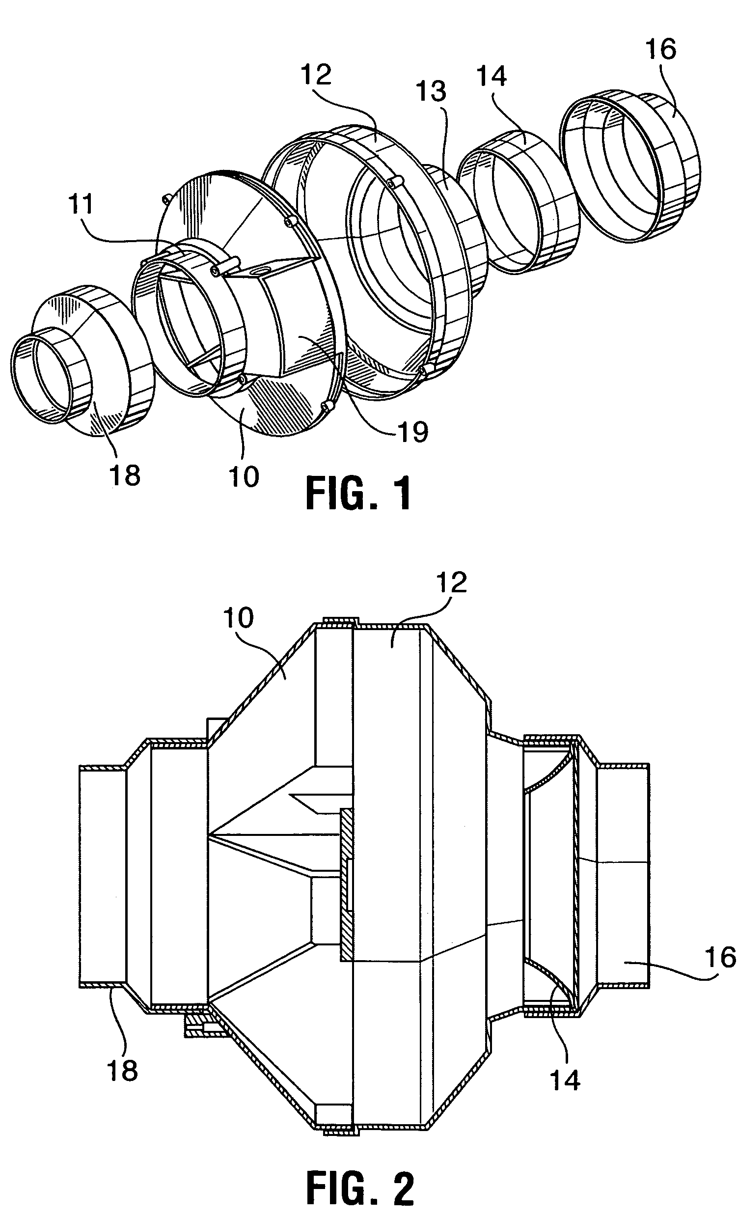 Inline fan housing assemblies