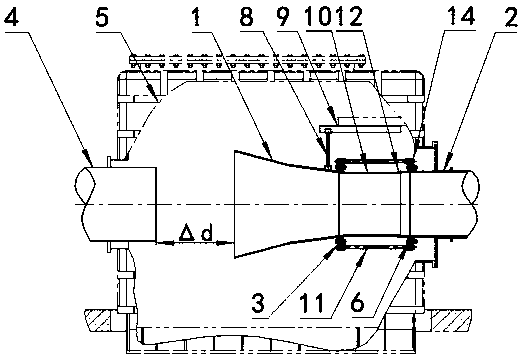 Device for continuously adjusting distance between diffuser and spray pipe of hypersonic speed free jet wind tunnel