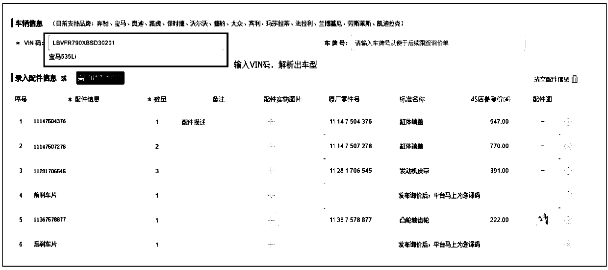 Webpage form fast-input method and device based on part trading platform