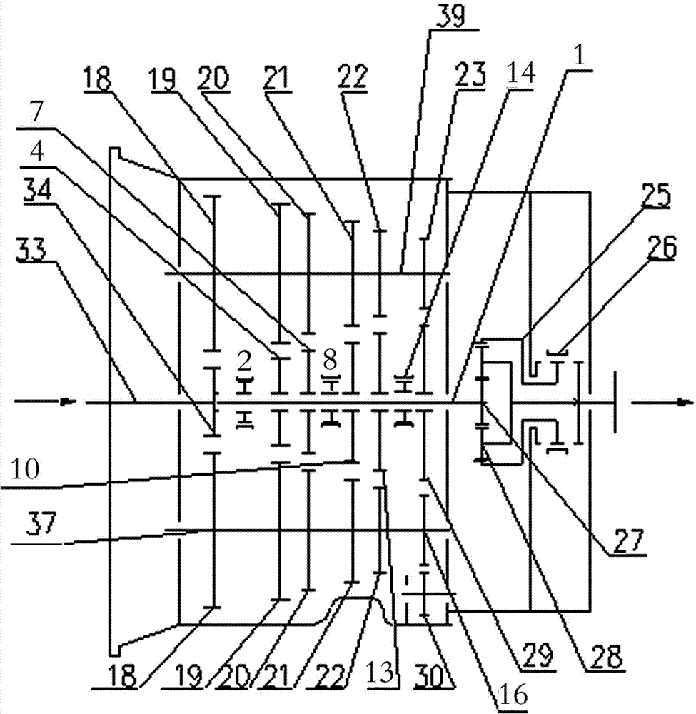 Dual-middle-shaft all synchromesh ten-gear transmission