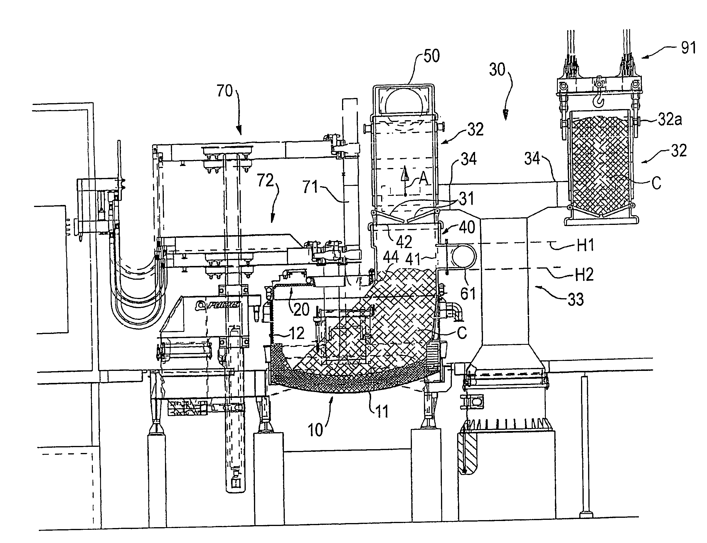 Metallurgical oven and a material basket for a metallurgical oven