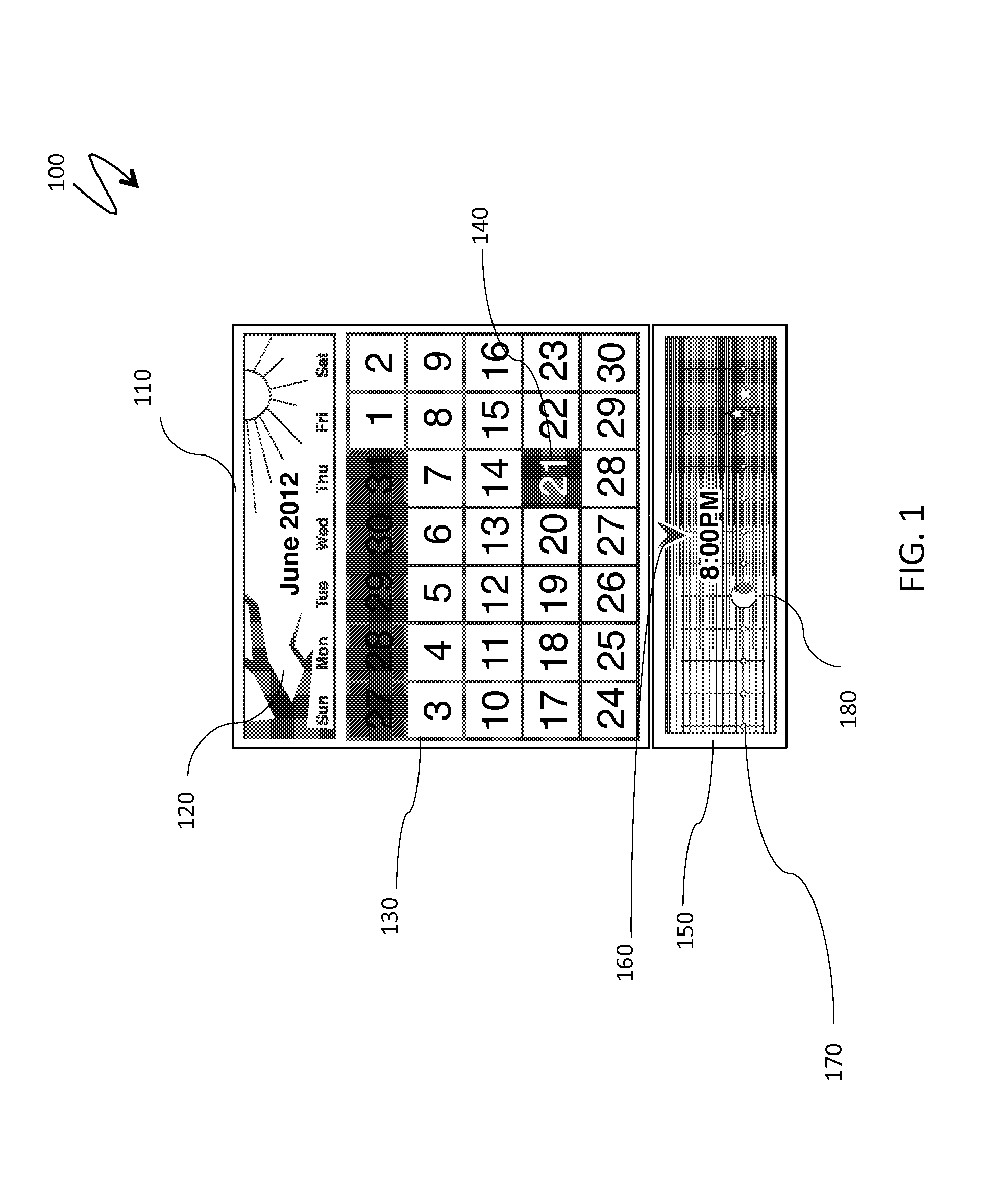 Scrollable calendar with combined date and time controls