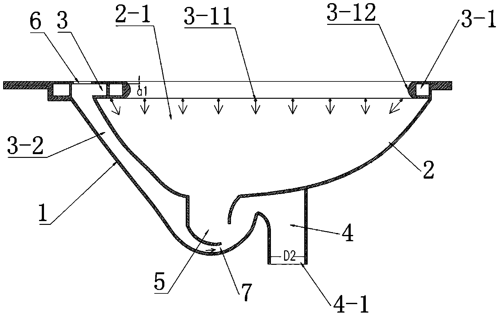 Top straight water flushing squatting pan