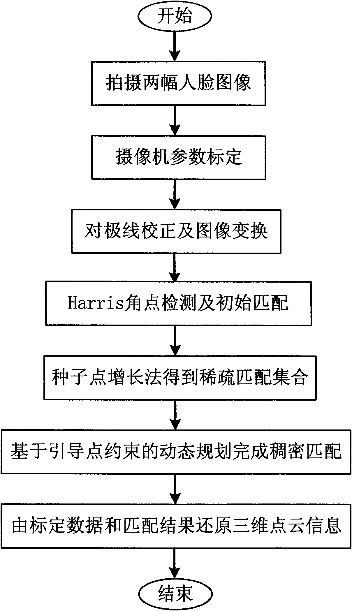 Three-dimensional human face reconstruction method based on stereoscopic vision