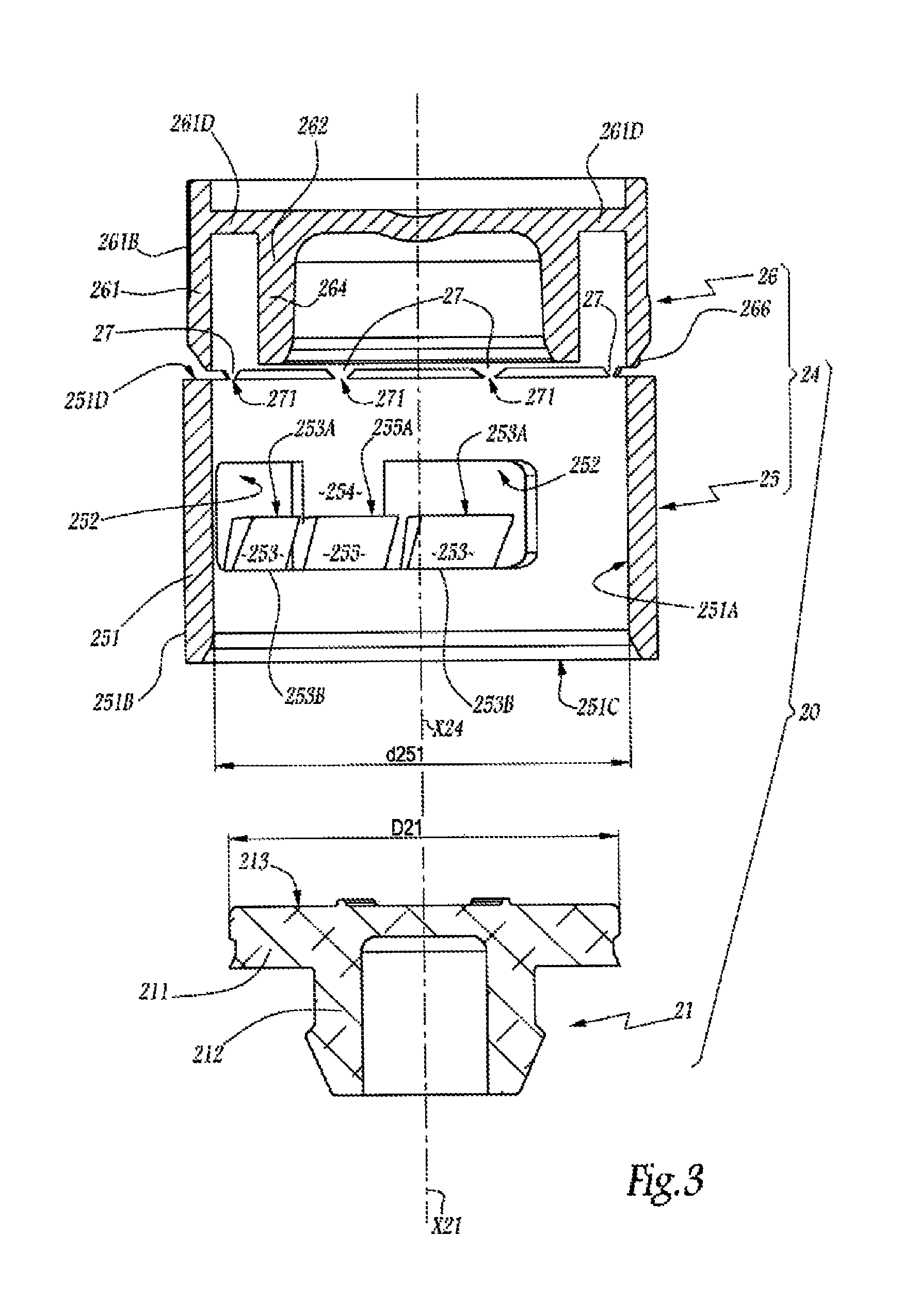 Stopping device and container comprising such a device