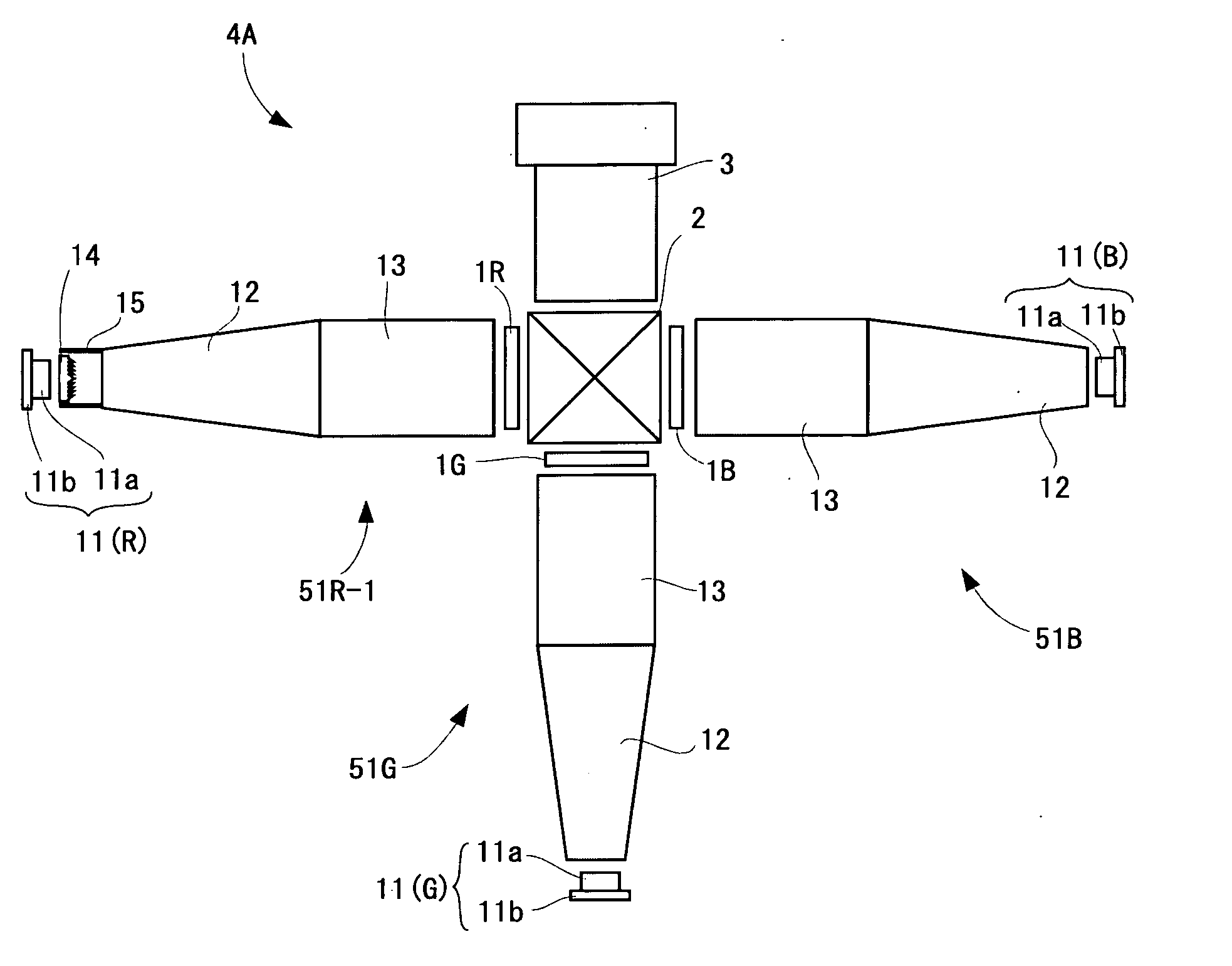 Multi-color illuminating device and projection type video display