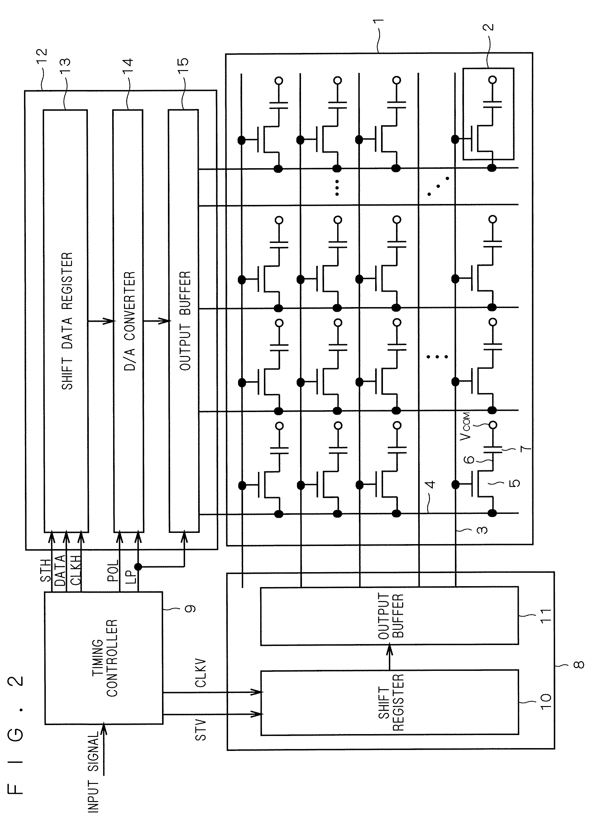 Liquid crystal display device and associated method for improving holding characteristics of an active element during a vertical blanking interval