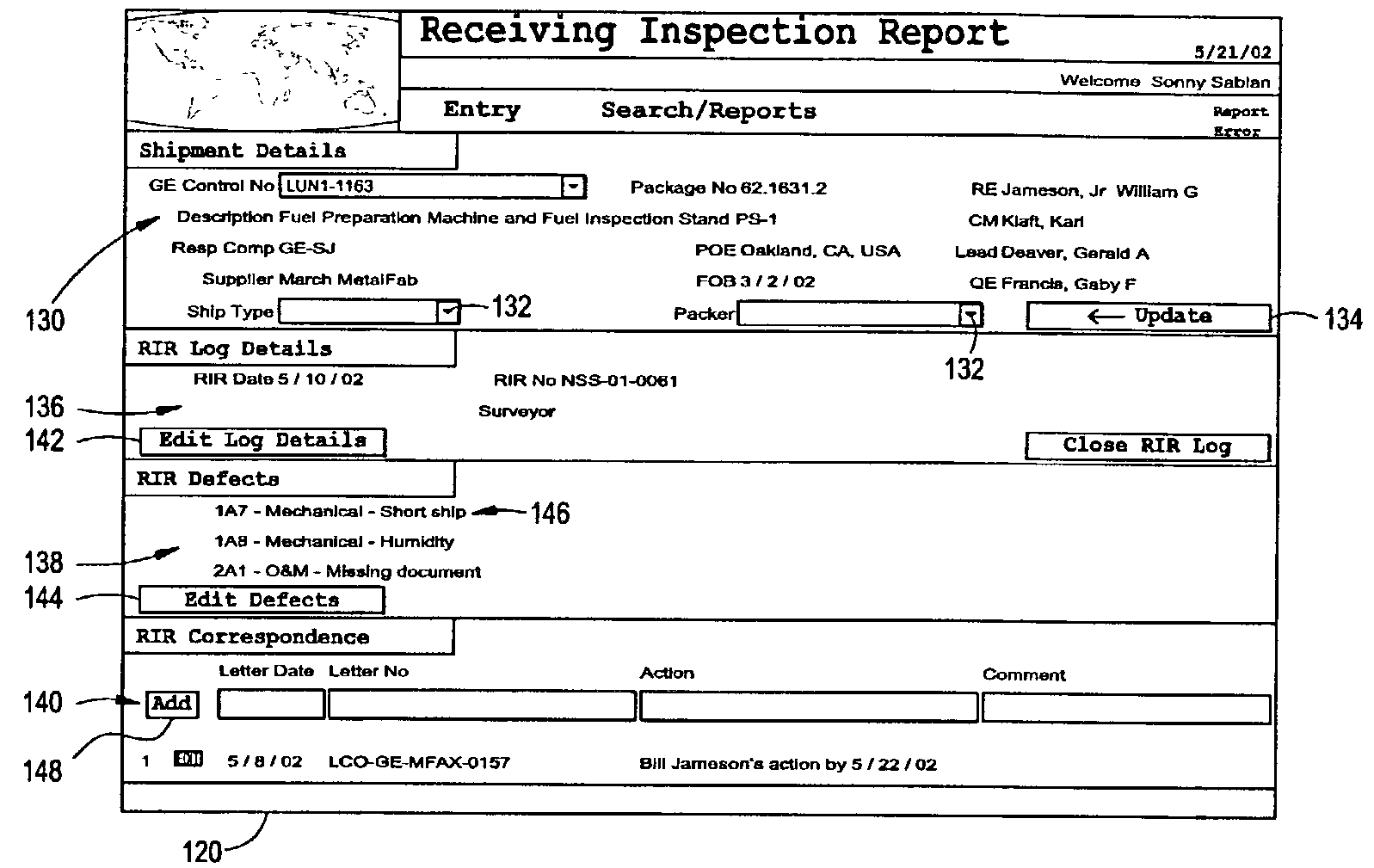 System providing receipt inspection reporting