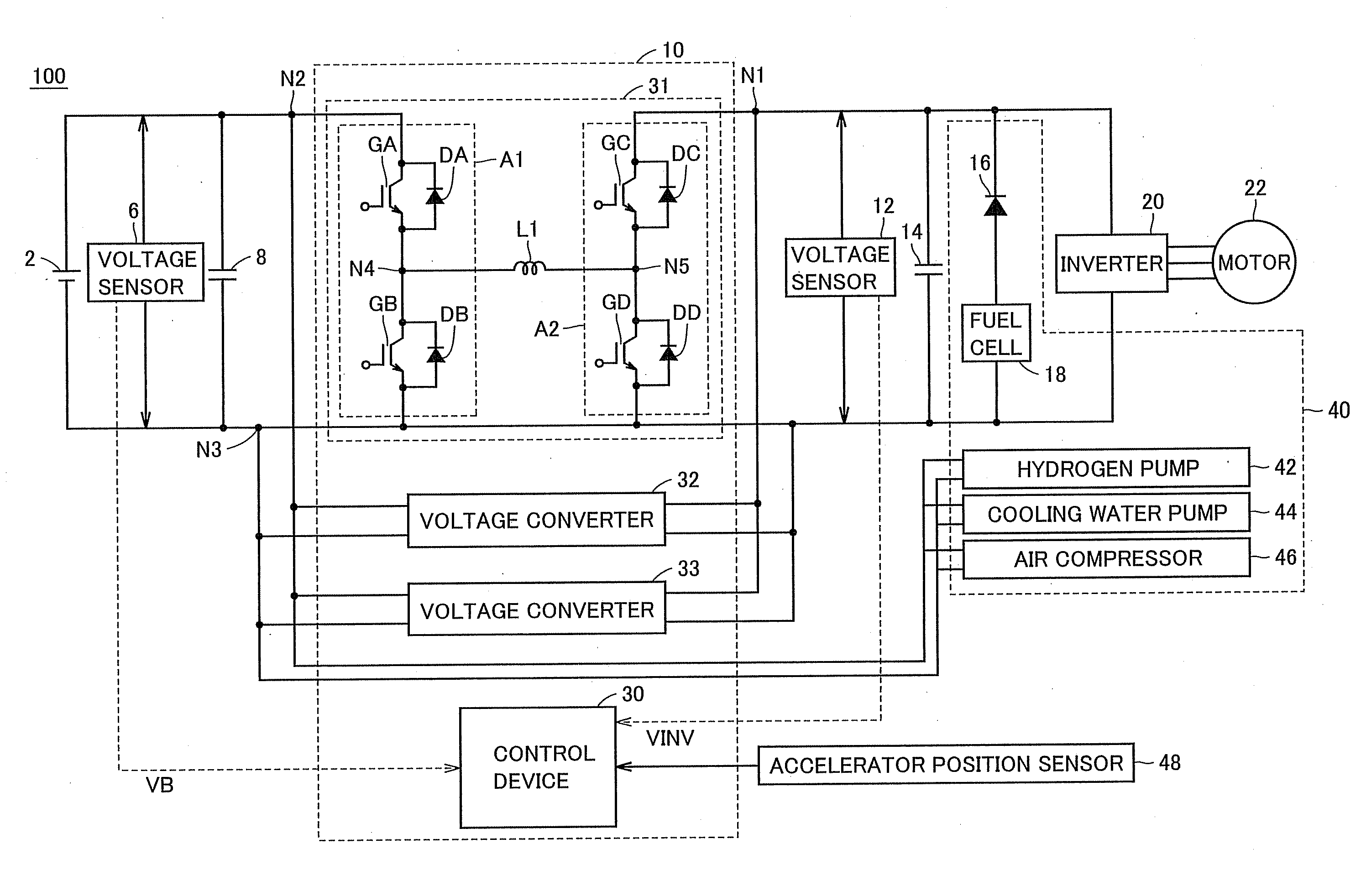 Multi-phase voltage converting device, vehicle and control method of multi-phase voltage converting device