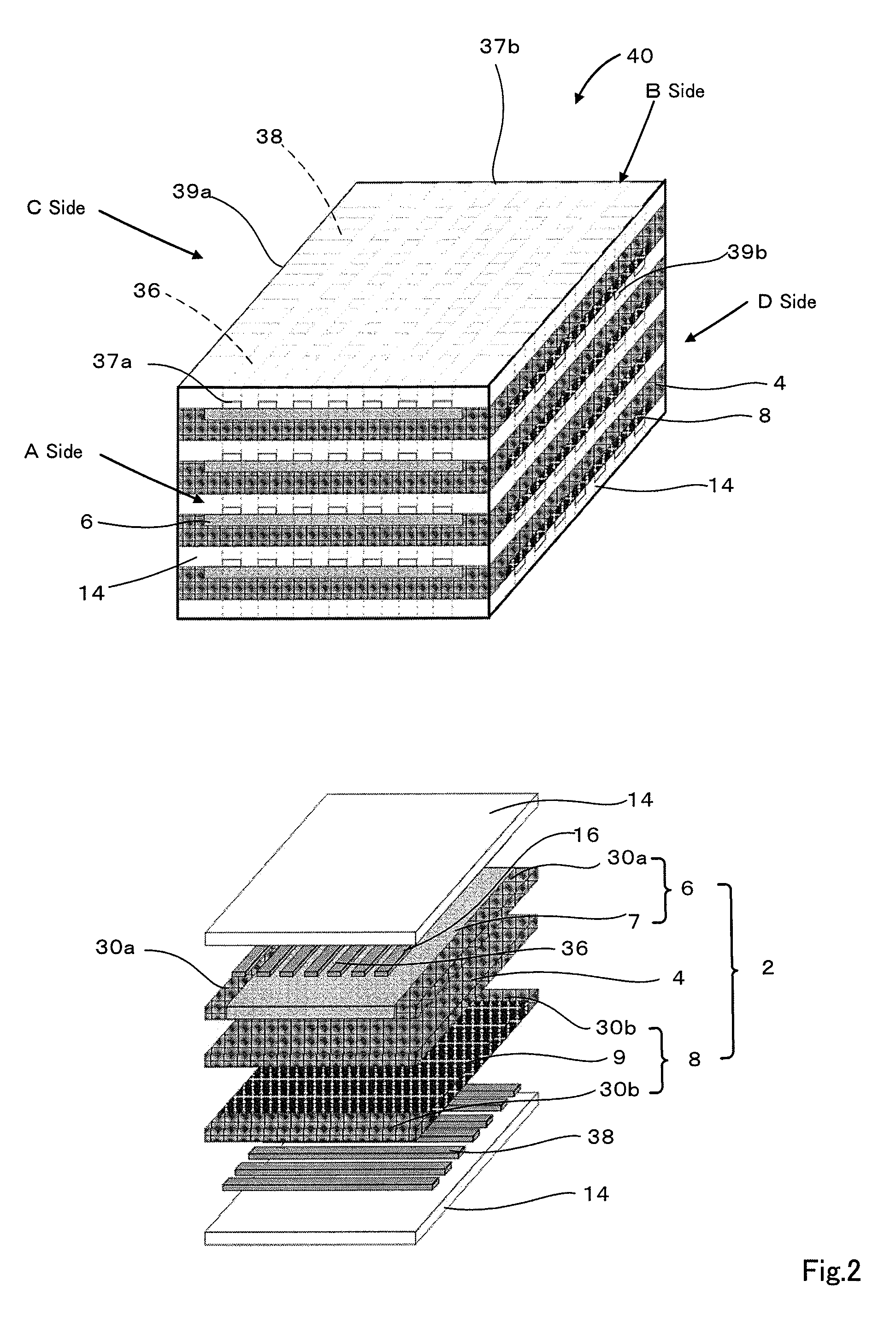 Stack structure for laminated solid oxide fuel cell, laminated solid oxide fuel cell and manufacturing method