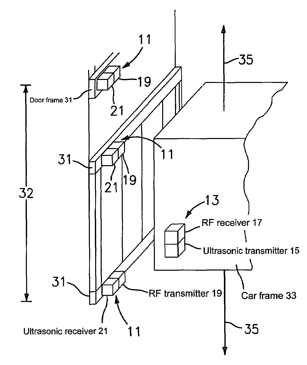 Passive ultrasonic RFID elevator positioning reference system