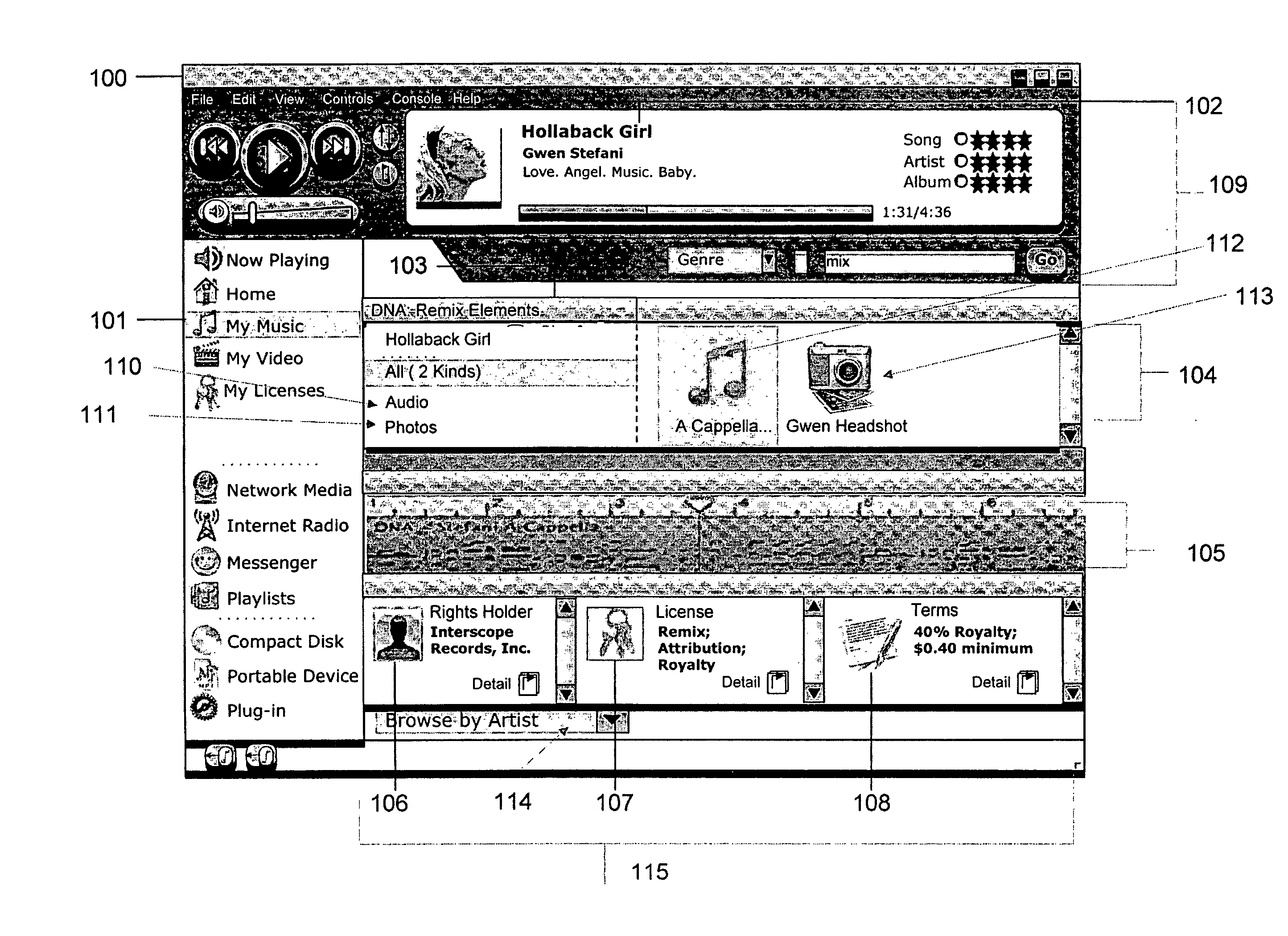 Set of metadata for association with a composite media item and tool for creating such set of metadata