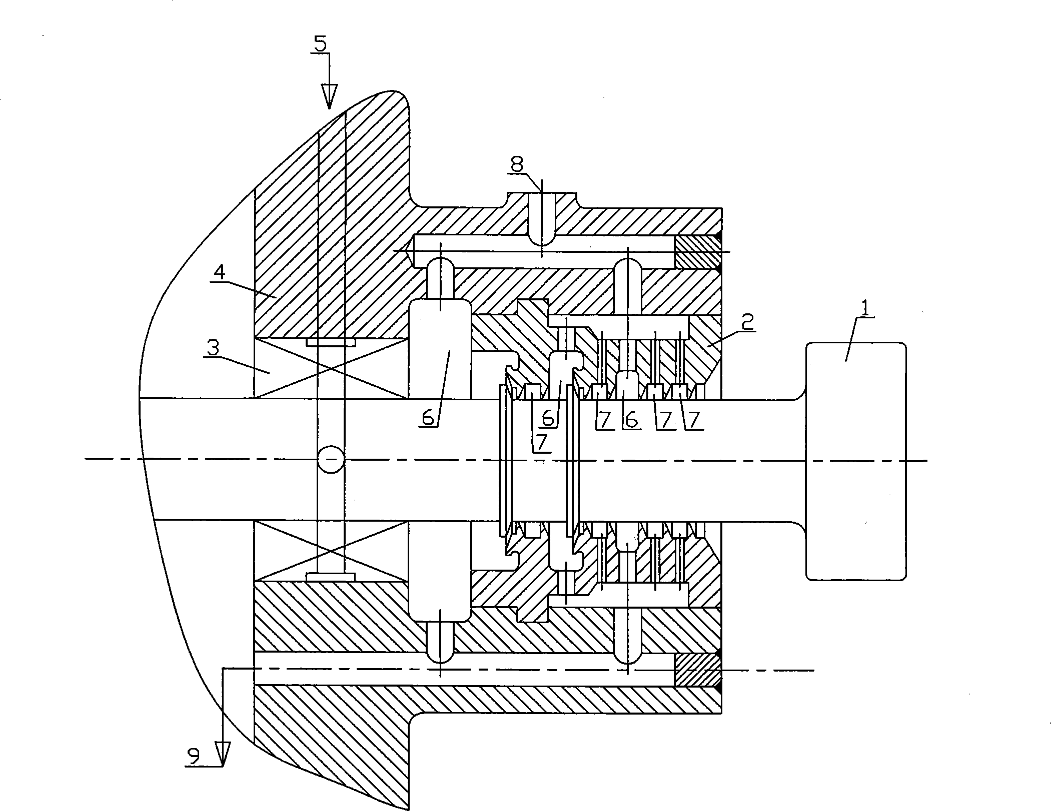 Labyrinth type oil seal structure with holes for high speed axis