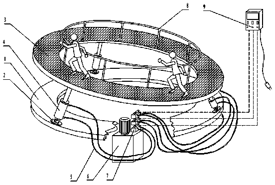 Multi-person annular treadmill capable of simulating hill slope terrain in dynamic fluctuating way