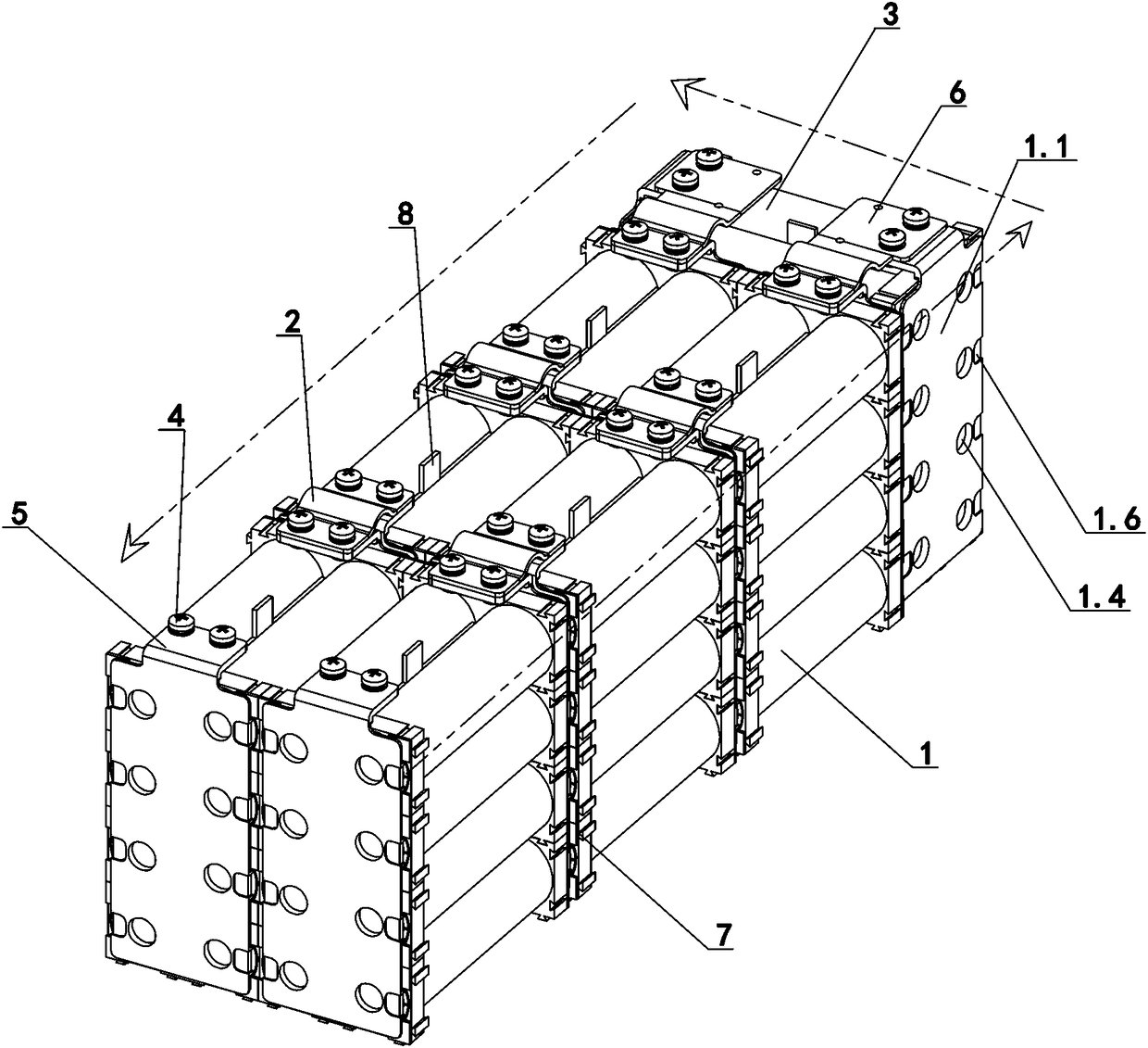 Cylindrical cell battery pack packaging structure suitable for bearing large current