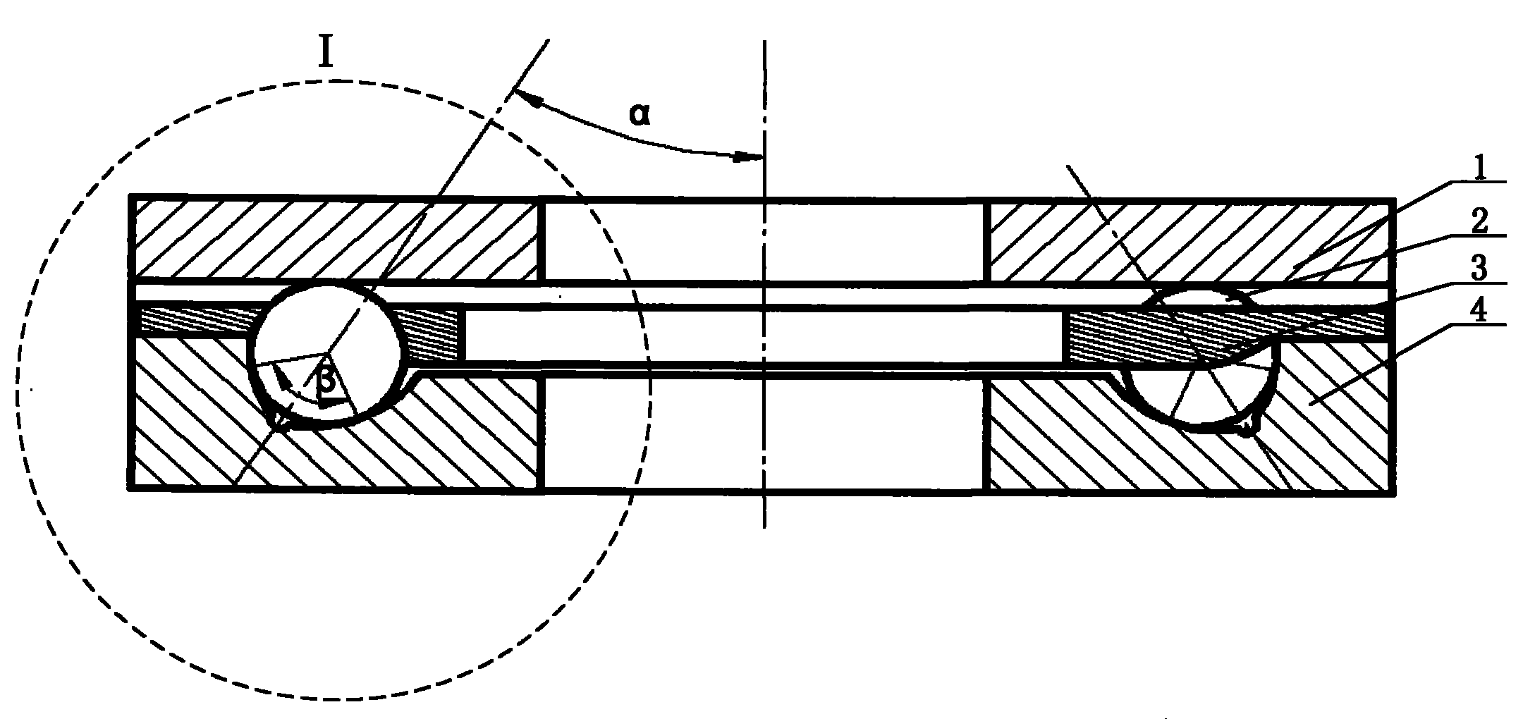 Three-point contact thrust ball bearing and design method