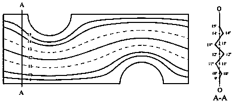 Streamline amplitude-variable folded-line-shaped corrugated fin of round tube fin type heat exchanger