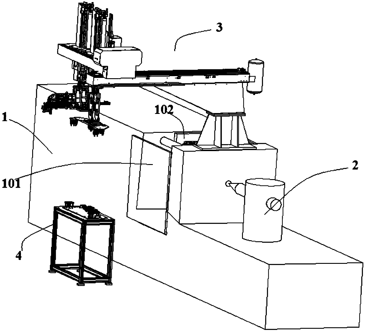 Automatically embedded iron parts injection molding equipment and injection molding method