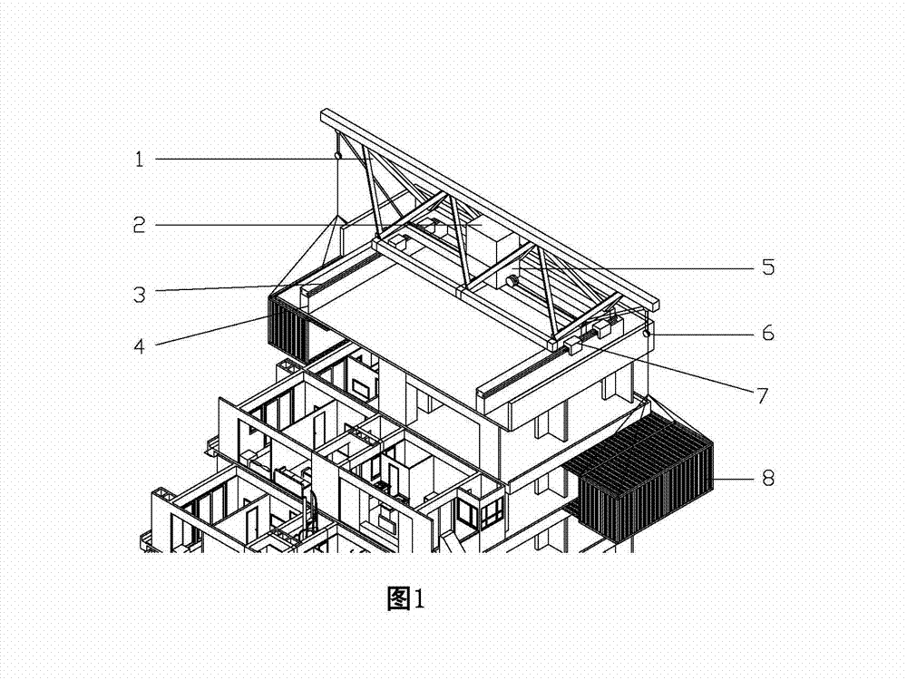 Roof hoisting apparatus based on whole life cycle of building and introduced from exterior wall of construction part