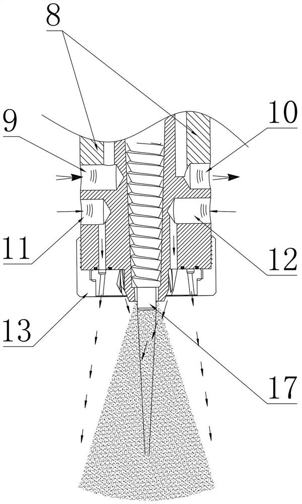 Multi-component polymer mixing spiral jet device