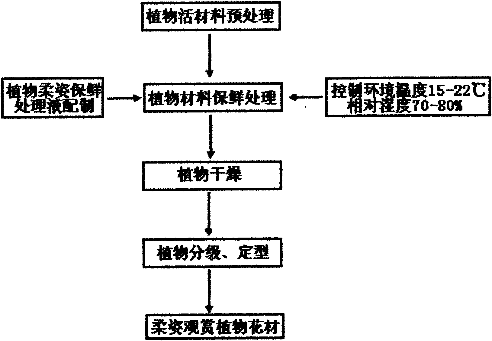 Artificial flexible-posture preserved ornamental plant and processing method thereof