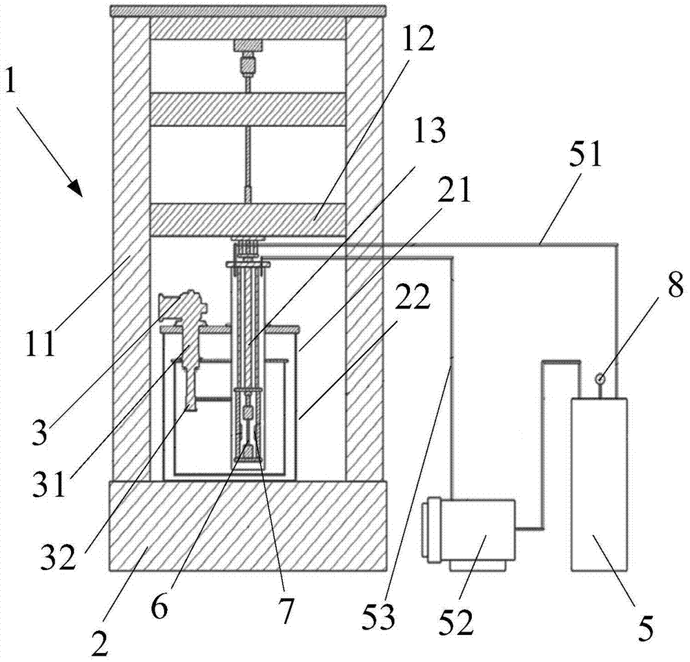 Device for testing cryogenic mechanical properties of material