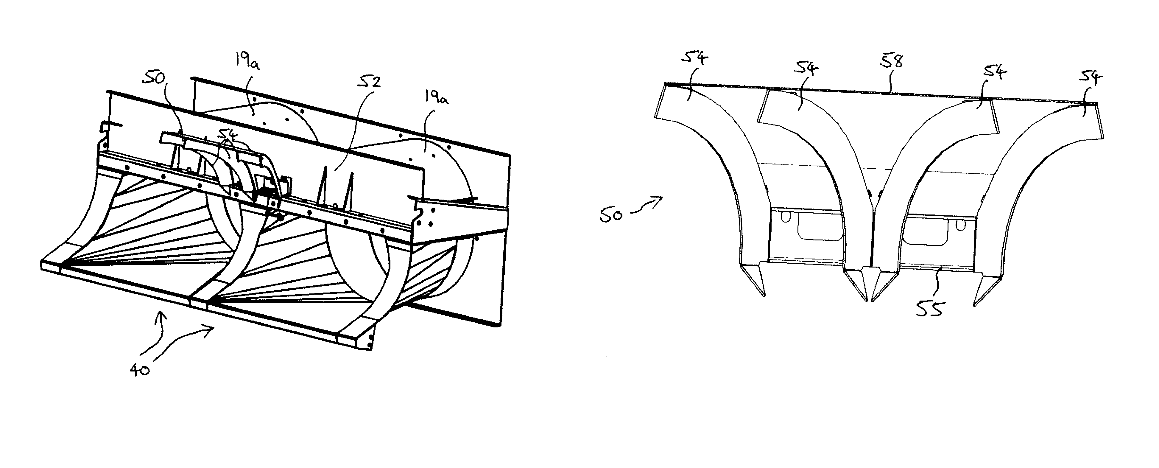 Feed beater directional vanes and scraper vanes