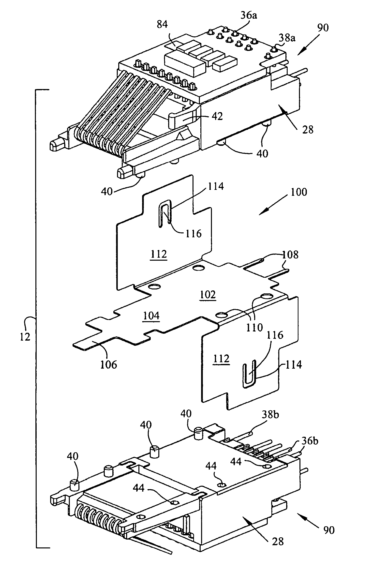 Shielding configuration for a multi-port jack assembly