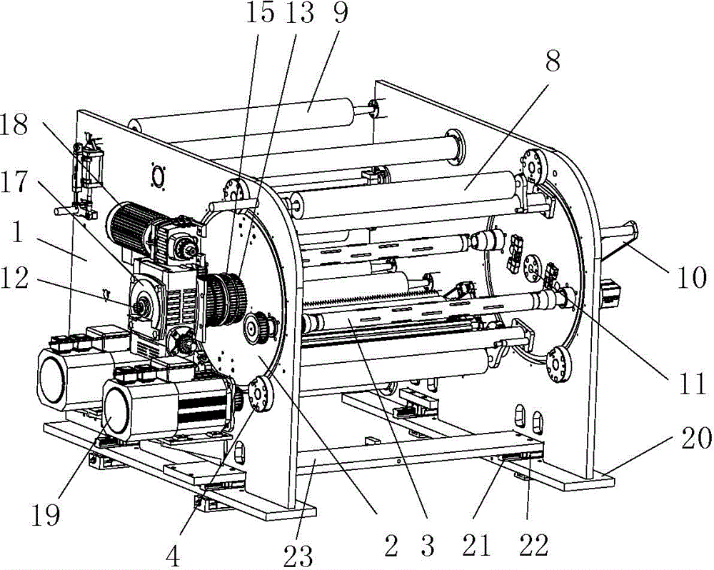 Double-shaft transmission type linear cutter winding device capable of adjusting transverse position