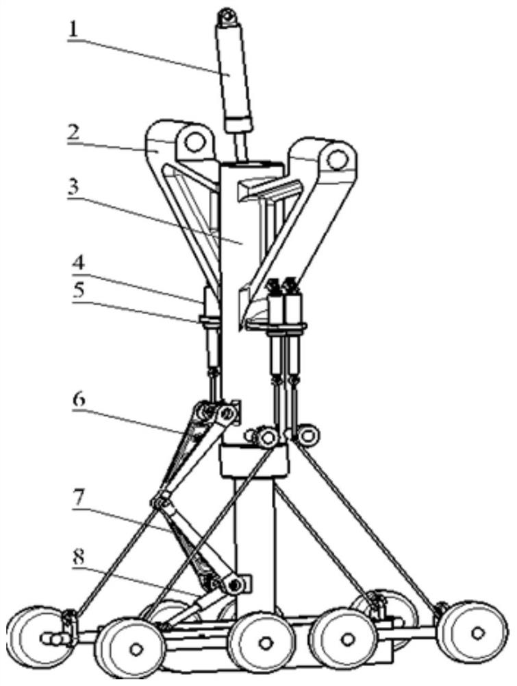 A deflection-correctable skid-type landing device with auxiliary wheels suitable for narrow retractable spaces