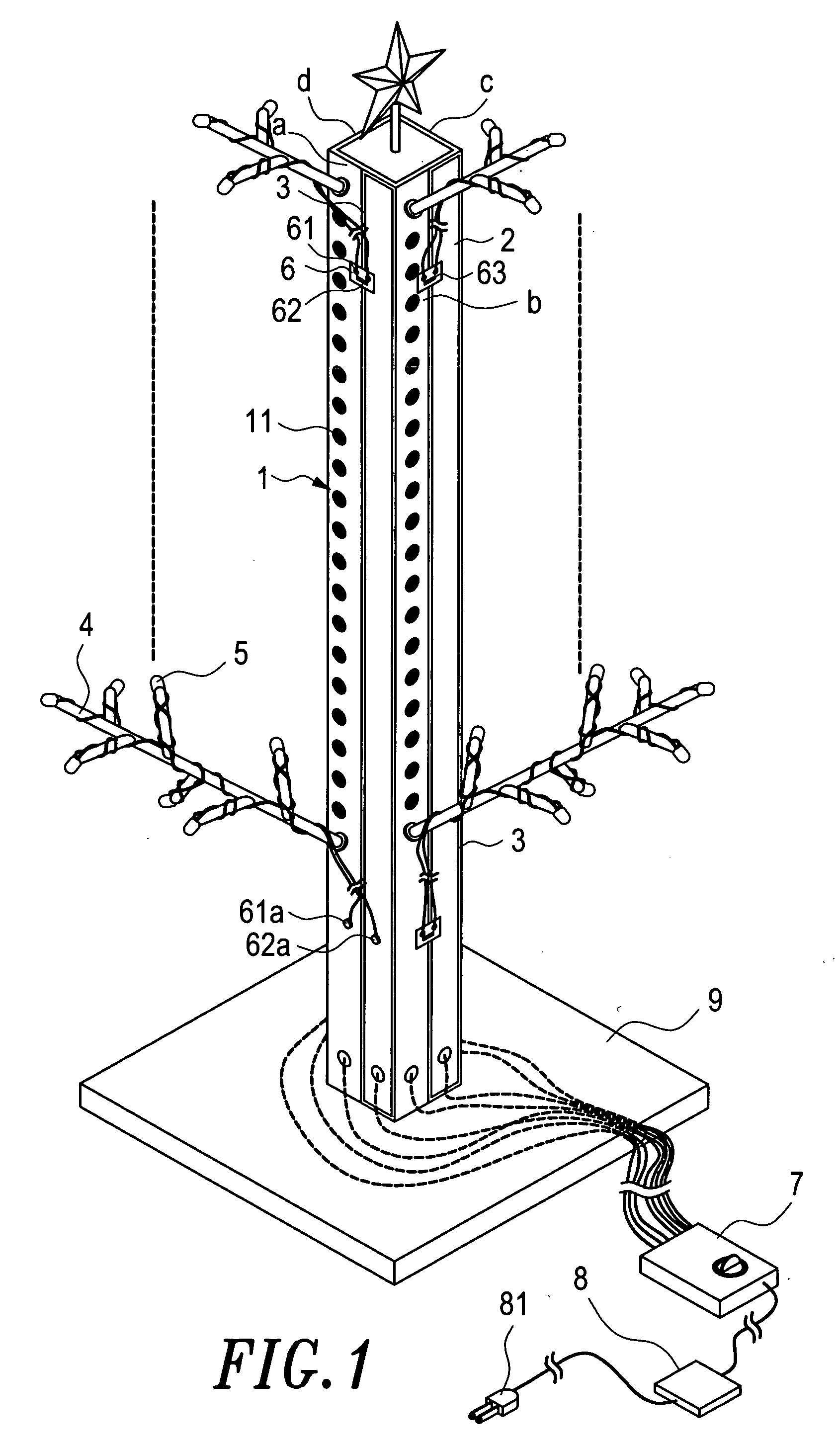 Lighting and flashing christmas tree structure apparatus