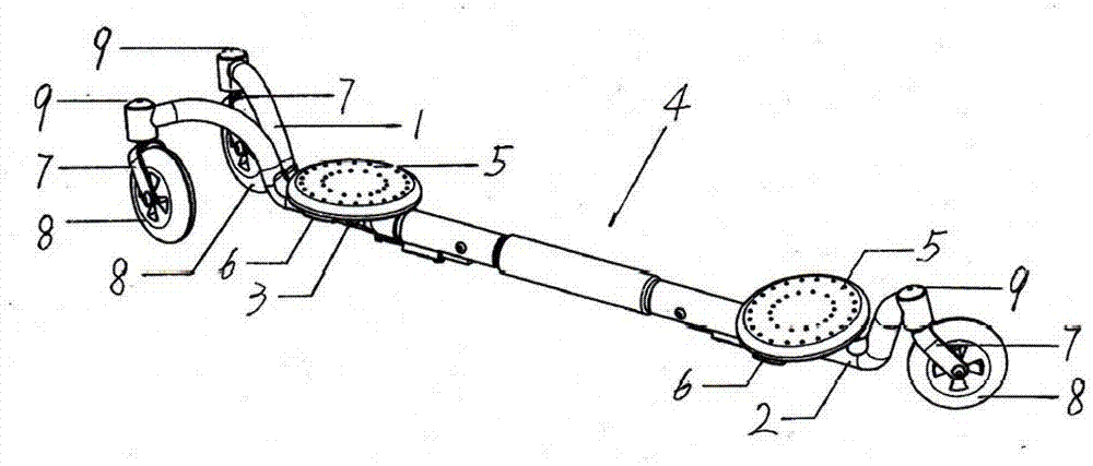 Large wheel diameter swing twist folding three-wheel skateboard