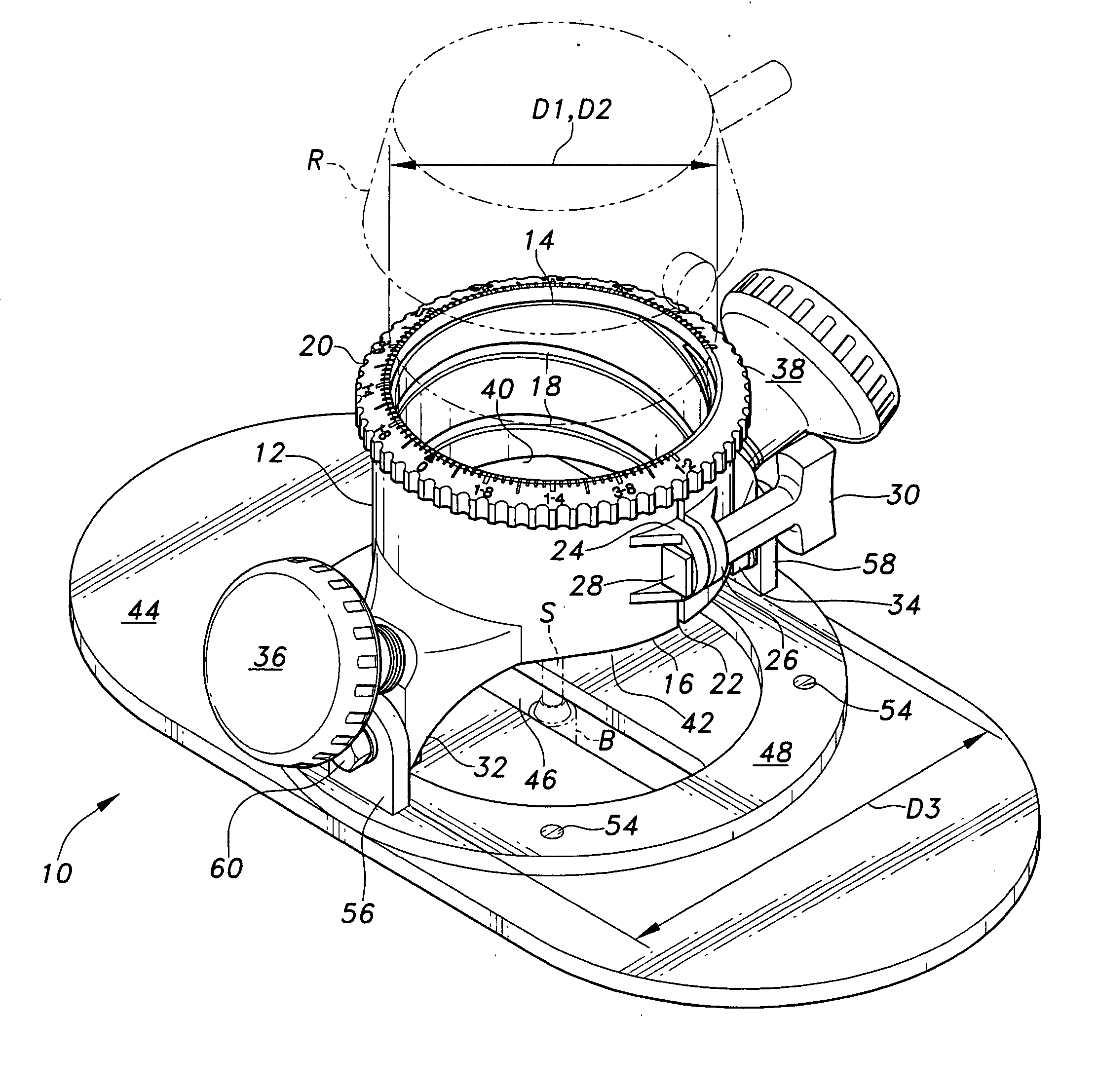 Tilt base for a router tool